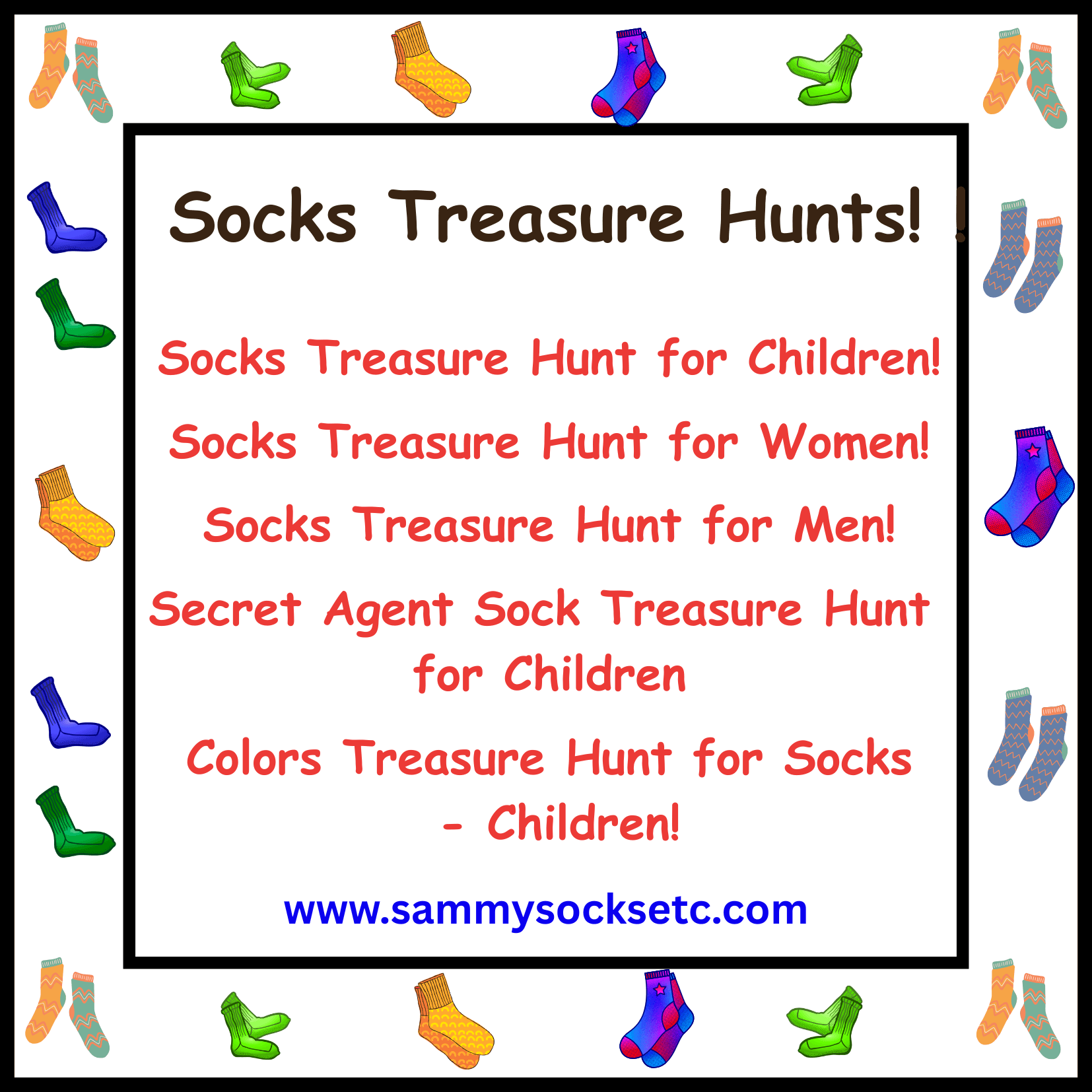 Socks Treasure Hunts for Children, Women, and Men!