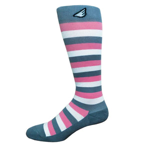 Jailbird – Light Grey, Pink, and White / American Made Stripe / 15 – 20 mmHg OTC Graduated Compression Socks for Women and Men