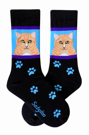 Sabyloo Women’s Orange Tabby Cat Crew Socks