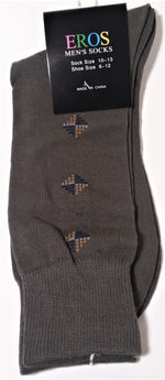 Load image into Gallery viewer, Men&#39;s Casual Crew Socks.Dark Green with tan and blue diamonds
