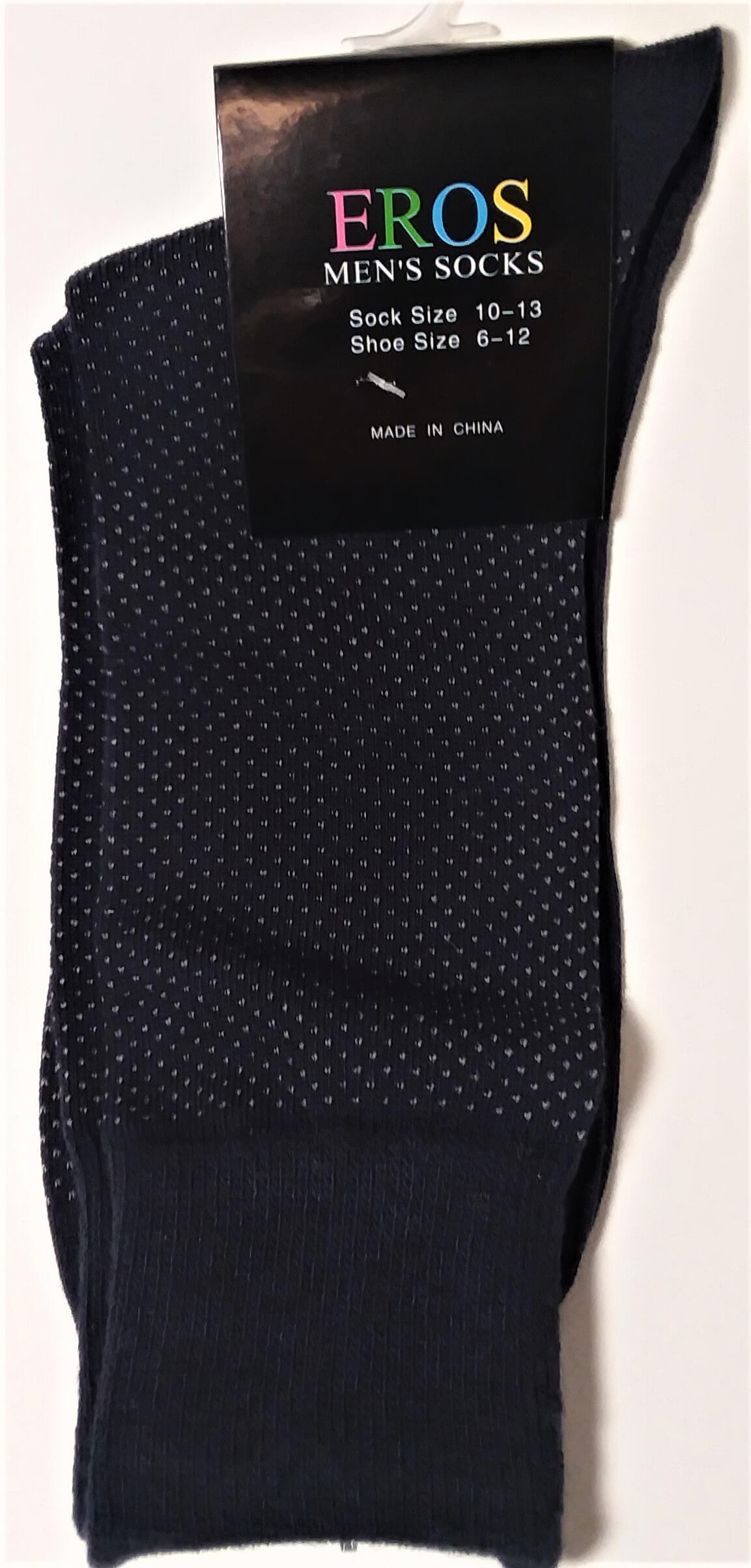 Men's Casual Crew Socks.Dark Blue with Tan Dots