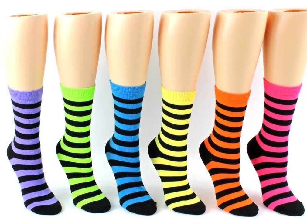 Women's Black Striped Crew Socks