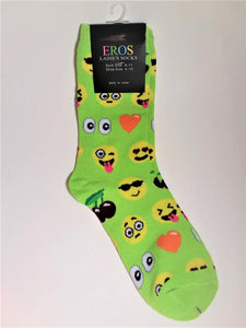 Women's Green Emoji Crew Socks